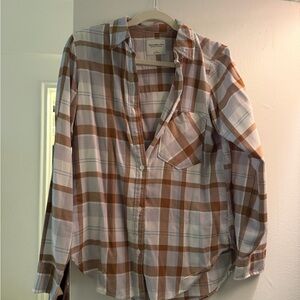 Abercrombie & Fitch Brown and White Plaid Button-Down Shirt